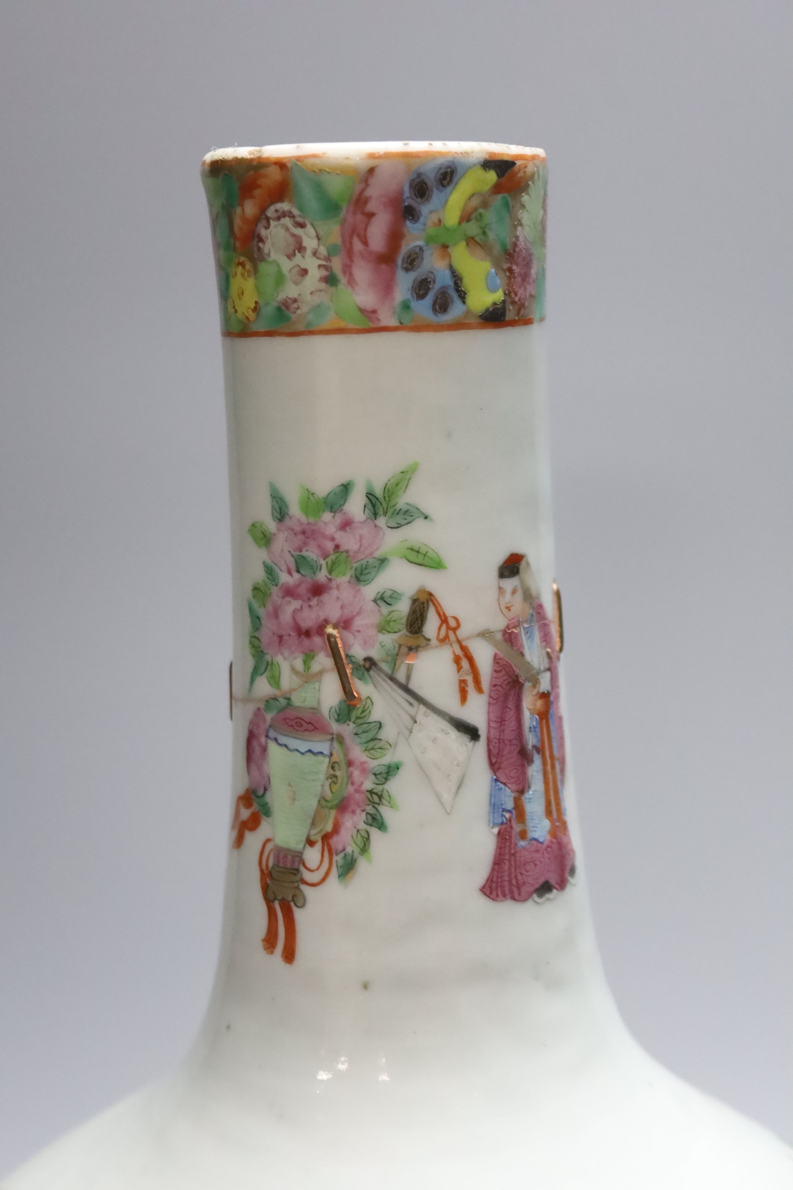 A Chinese famille rose bottle vase, Daoguang, height 34cm (a.f.)